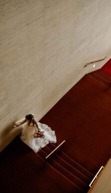 Michelle’s elegant bridal session at Jones Hall in Downtown Houston featured a stunning Fiancee Bridal Spring gown and bouquet by Urban Rubbish.